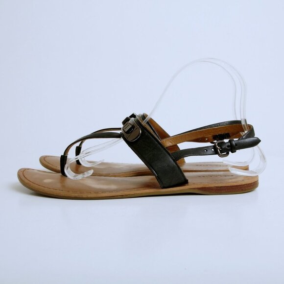 Coach Gracie Vintage Calf Turn Lock Semi Matte T Strap Sandal Black Women Size 8 - Picture 5 of 13